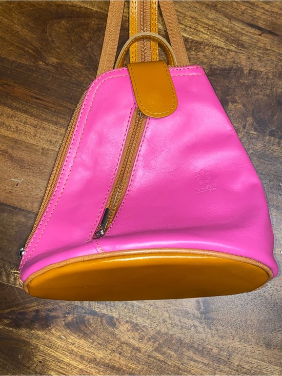 Vera Pelle Hot Pink and Tan Crossbody Sling Bag main image 6